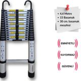 Endokon 440 cm. - 15 Basamaklı Kancalı Teleskobik / Teleskopik Merdiven - I Tipi Uzayan Merdiven