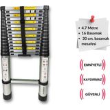 Endokon 470 Cm. - 16 Basamaklı Teleskopik Alüminyum Merdiven - I Tipi Uzayan Merdiven - Gri