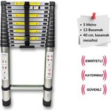Endokon 500 Cm. - 13 Basamaklı Teleskopik Alüminyum Merdiven - I Tipi Uzayan Merdiven - Gri