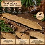 Endonezya Özgü Doğal Teak (Tik) Ağacı Yaprak Tasarım Tütsülük - 35 Cm Cilasız El İşçiliği Tütsü Kayığı