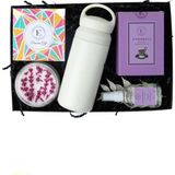 Endorfia Hediyelik-Pembe Lavanta Dekorlu Kokulu Mum - Seyahat Kupası - 50 ml 80 C Kolonya - Premium Türk Kahvesi 100 gr - Pembe - Beyaz