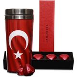 Endorfia Türk Bayrağı Tasarımlı Termos Endorfia Fıstıklı Kalp Çikolata