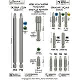 Endüstriyel Ümit Yapı Market 13 Parça Mıknatıslı S2 Bits Uç Seti: Sds Adaptör, 150MM Uzun Yıldız, Torx, Alyan