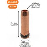 Endüstriyel Ümit Yapı Market 25'li Paket 501D (SN-501) Gazaltı Kaynak Torç Konik Nozul 1.5 mm Bakır Dış Muhafaza