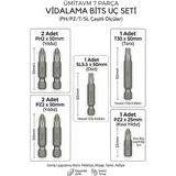 Endüstriyel Ümit Yapı Market 7 Parça Profesyonel Bits Uç Seti: 50MM Ph2 Pz2 T30 Torx ve Düz Matkap Vidalama Ucu