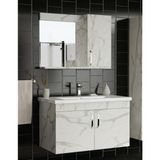 Endüstriyel Ümit Yapı Market 80 cm Calacatta Mermer Desenli Asma Banyo Dolabı Takımı Aynalı ve Lavabolu