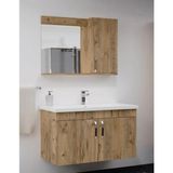 Endüstriyel Ümit Yapı Market 80 cm Çam Ahşap Desenli Asma Banyo Dolabı Takımı Aynalı ve Lavabolu