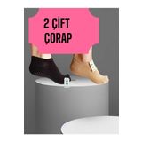 Enefendi 2 Çift Babet Çorap Görünmez Çorap Spor Yoga Pilates Sneakers Kaymaz Silikon Taban 36-40 Krem Siyah