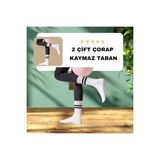 Enefendi 2 Çift Yoga Pilates Çorabı Kadın Kaymaz Silikon Taban Pamuklu Soket Tenis Çorap Altı Havlulu Beyaz.