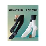 Enefendi 2 Çift Yoga Pilates Çorabı Kadın Silikon Kaymaz Taban Pamuk Soket Tenis Çorap Altı Havlu Siyah Beyaz