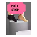 ENEFENDİ TYCB1331A146CEF015401C910 2 Çift Babet Çorap Görünmez Çorap Spor Yoga Pilates Sneakers Kaymaz Silikon Taban 36-40 Krem Siyah