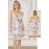 Enenstyle Fashion Boutique Premium Seri Özel Kadın Rahat Zarif Mini Çiçekli Gri Gecelik