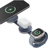 Energea Alumag Trio 3İn1 Katlanabilir Qi2 Destekli 15W Telefon Saat Airpods Masaüstü Hızlı Şarj Standı - Mavi