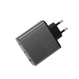 Energea AmpCharge GaN100 2 Adet 100W Type-C ve 30W USB 3.0 Çıkışlı Hızlı Şarj Aleti - Koyu Gri