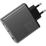 Energea Ampcharge GAN100 2 Adet 100W Type-C ve 30W USB 3.0 Çıkışlı Hızlı Şarj Aleti - Siyah