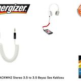 Energizer POCKETJACWH2 Stereo 3.5 to 3.5 Beyaz Ses Kablosu