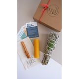Enerji Başlangıç Seti: Palo Santo Tütsü - Balmumu Mum - Adaçayı Tütsü Demeti - Altın - 1 Adet
