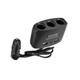 ENERJİ SOKETİ ÇAKMAKLIK ÇOĞALTICI 3 GİRİŞLİ ÇİFT USB'Lİ 12V-24V 120W