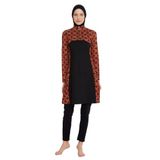 Enerjik Turuncu Detaylı Fermuarlı Likralı Tam Kapalı Tesettür Mayo R124 Retro (Siyah, XXL)
