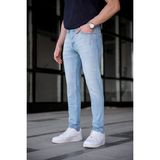 Enerjin Erkek Slim Fit Likralı Kot Pantolon Buz Mavi %98 Pamuk 5 Cep Detayı ile Modern Tasarım - Buzmavisi - Beyaz - 33