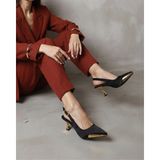 Enes Ayakkabıcılık Kadın 9 cm Stiletto Sivri Burun Arka Açık Gold Metal Detaylı Topuklu Ayakkabı - Çok Renkli