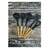 ENES Çizmez Ahşap Saplı Set Kaşık,kepçe,spatula,çırpıcı,kevgir,çizmez Isıya Dayanıklı
