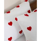 Enessa 2li Yastık Kılıfı 50*70 cm Kırmızı Kalpli Yastık Kılıfı - Beyaz - 50x70