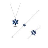 Enesstore 925 Ayar Lotus Çiçeği Safir Taşlı Gümüş Kolye Bileklik Set
