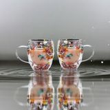 Enfal 2 Adet Çift Cidarlı Çiçekli Bardak 330ml - Şeffaf - 250 ml