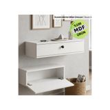 ENG AHŞAP Duvara Monte Dresuar 60x25x20 cm | Beyaz MDF | Kapaklı Asma Konsol | Minimal Tasarım