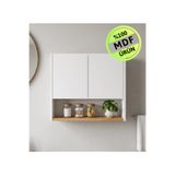 ENG AHŞAP MDF Banyo Dolabı Raflı Duvara Monte Kapaklı Aynasız Banyo Organizeri Beyaz Meşe