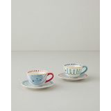 English Home Arzu Sabancı Mix Stoneware Kahve Fincan Takımı 4 Parça 2 Kişilik Mavi-Terracotta
