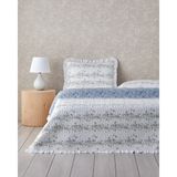 English Home Blossom Stripe Çok Amaçlı Çift Kişilik Yatak Örtüsü Takımı Pamuklu Mavi Düz Desen 200X220 cm - 200 x 220 cm