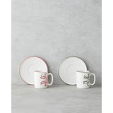 English Home Bowsie Bone Porselen 4 Parça 2 Kişilik Kahve Fincan Takımı 90 ml Kırmızı - Yeşil - Renkli - 2 Adet