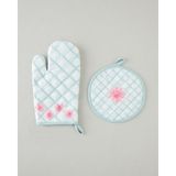 English Home Bright Floral 2'li Fırın Eldiveni ve Tutacak Seti Pembe - Yeşil