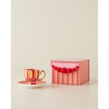English Home Bright Vionna New Bone China 4 Parça 2 Kişilik Kahve Fincan Takımı 100 ml Pembe-Kırmızı-Turuncu