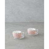 English Home Charming New Bone China 4 Parça 2 Kişilik Cam Tabaklı Kahve Fincan Takımı 80 ml Pembe - Yeşil