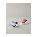 English Home Check & Sip Porselen 4 Parça 2 Kişilik Kahve Fincan Takımı 90 ml Kırmızı - Lacivert