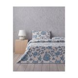 English Home Curioleaf Pamuk Tek Kişilik Çarşaflı Nevresim Takımı 160x220 cm Mavi - Bej