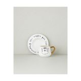 English Home Cute Cat New Bone China 2 Parça 1 Kişilik Kahve Fincan Takımı 90 ml Siyah-Gold
