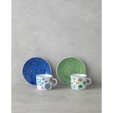 English Home Dewy Porselen 4 Parça Kahve Fincan Takımı 80 ml Mavi-Yeşil Çiçek Desenli - Mavi - Yeşil
