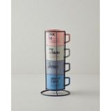 English Home Duskfall Cam Standlı ve 4’lü Kupa 180 ml Renkli
