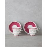 English Home Florana 4 Parça Koyu Pembe New Bone China Çay Fincanı Takımı Şık Desen