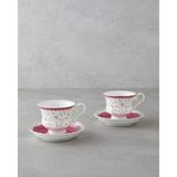 English Home Florana New Bone China 4 Parça 2 Kişilik Çay Fincanı Takımı 220 ml Koyu Pembe