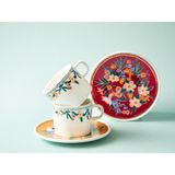 English Home Flower Spree Porselen 2'li Fincan Takımı 200 ml Hardal-Pembe