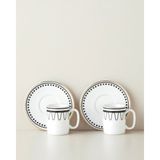 English Home Glowy White Bone Porselen 4 Parça 2 Kişilik Kahve Fincan Takımı 90 ml Siyah-Beyaz-Gold - Beyaz - Siyah - Gold