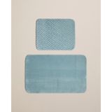 English Home Gridline Kaydırmaz Taban Banyo Paspası Seti 60X80 cm + 40X60 cm Koyu Yeşil - Koyu Yeşil - Gri