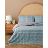 English Home Gridline Kolay Ütülenir Çarşaflı Çift Kişilik Nevresim Takımı 200x220 cm Seledon-Mürdüm - 200 x 220 cm