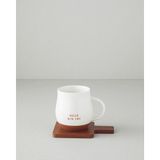 English Home Hello New Day New Bone China Bardak Altlıklı Kupa 450 ml Beyaz