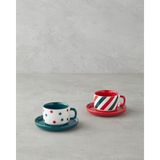 English Home Holiday Shine New Bone China 4 Parça 2 Kişilik Kahve Fincan Takımı 90 ml Kırmızı - Yeşil